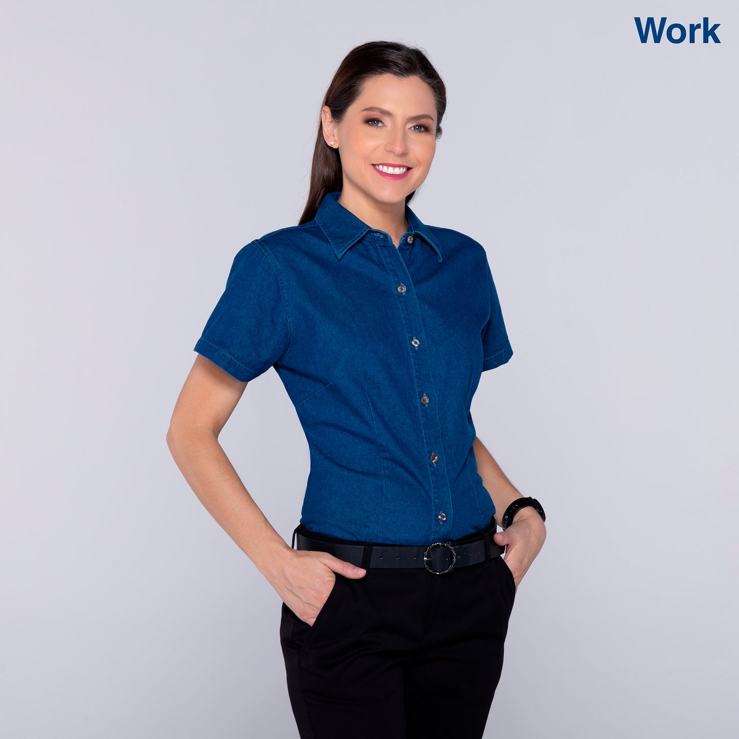 Women’s Short Sleeve Silhouette Denim Shirt