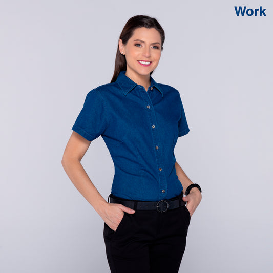 Women’s Short Sleeve Silhouette Denim Shirt